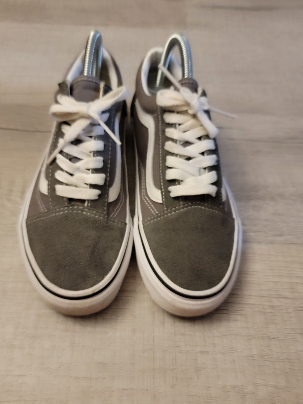 Vans Gray and White Low-Top Skate Sneakers - Women's